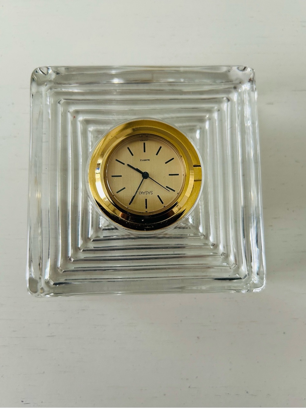 Sasaki Clear Crystal Clock with Gold Dial